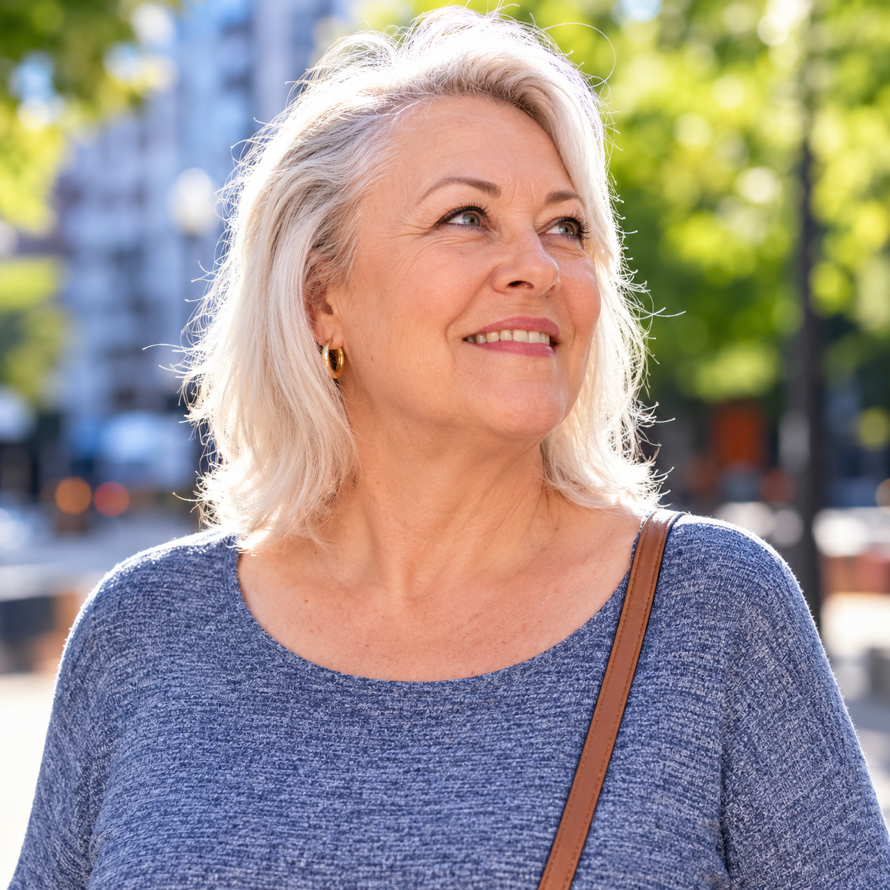 Illustrative portrait of a smiling woman outdoors